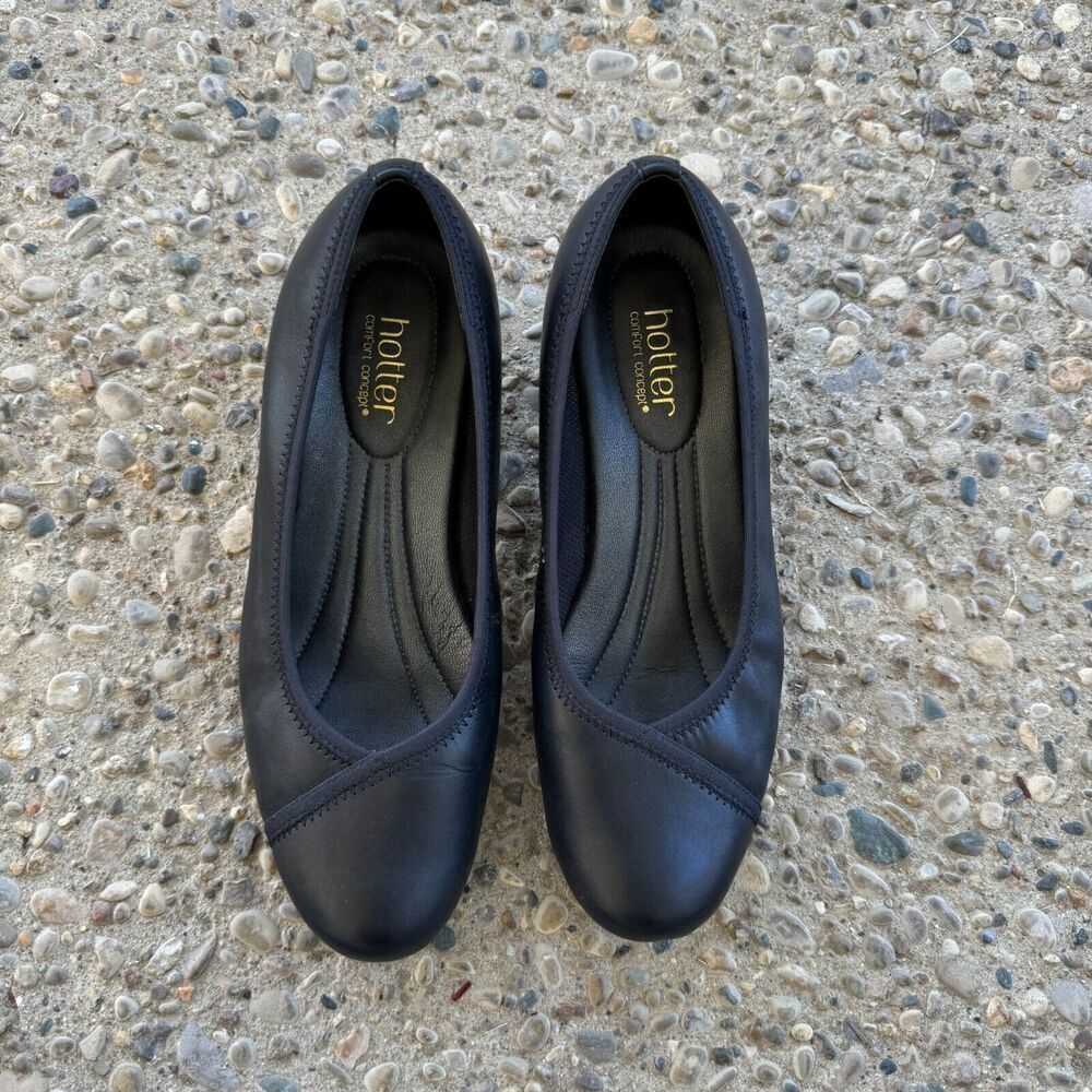 Hotter Monica Pumps Women's 7.5 Black‎ Leather Kitten Heel Shoes Comfort Concept